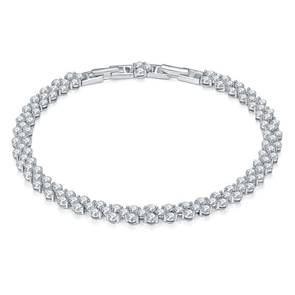 925 Sterling Silver Moissanite Cluster Bracelet, 2.5mm Irregular V-Shape
