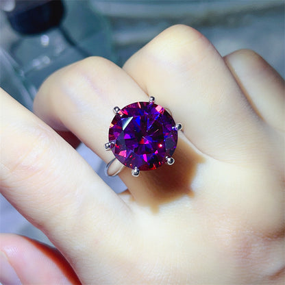 20 Carat Color Moissanite Ring for Women – Round Six-Prong Solitaire Statement Ring