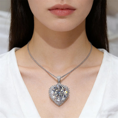 20 Carat Round Moissanite Halo Pendant Necklace, Large Color Stone Statement Necklace