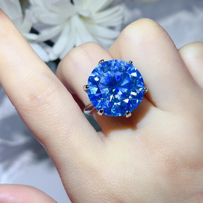 20 Carat Color Moissanite Ring for Women – Round Six-Prong Solitaire Statement Ring