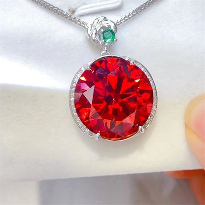 Red Moissanite Ring or Pendant Necklace for Women, Round Cut Statement Jewelry, 1 to 20 Carat Style Options