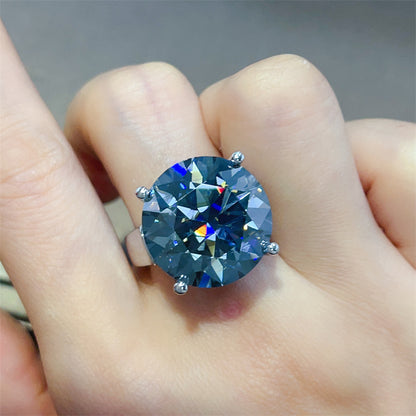 Blue Black Moissanite Pendant Necklace or Ring, Oversized Round Stone Jewelry