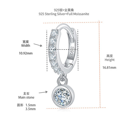 Moissanite Round Drop Earrings, S925 Sterling Silver, 18k Gold-Plated Style, Sparkly Dangle Earrings for Women