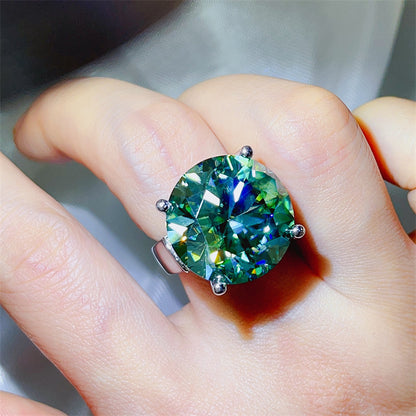 Green Moissanite Ring for Women, Geometric U-Shape Solitaire Engagement Ring