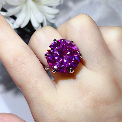 20 Carat Color Moissanite Ring for Women – Round Six-Prong Solitaire Statement Ring