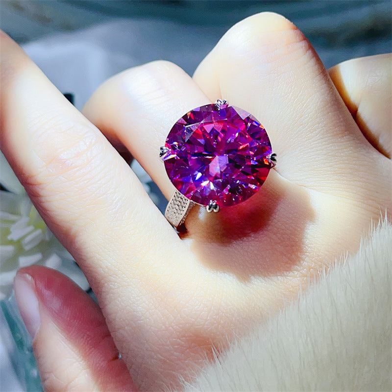 Pink Moissanite Halo Ring for Women, Oversized Geometric Statement Engagement Ring product image