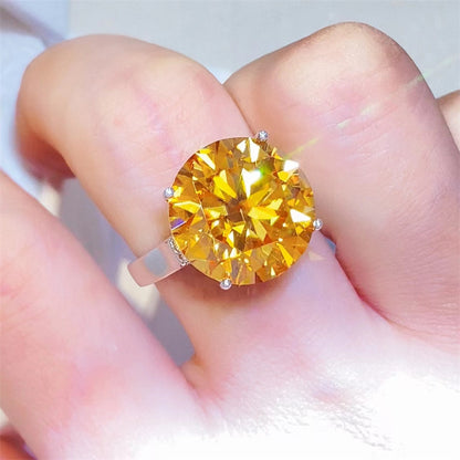20 Carat Yellow Moissanite Ring for Women, Round Solitaire Engagement Style Ring