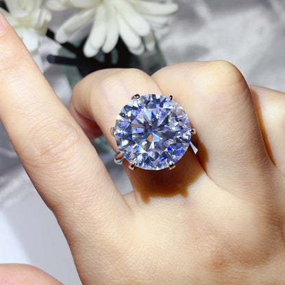 20 Carat Color Moissanite Ring for Women – Round Six-Prong Solitaire Statement Ring