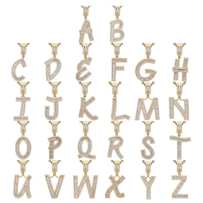 Hip Hop Light Luxury Letter Square Cubic Zirconia Pendant Necklace for Men and Women