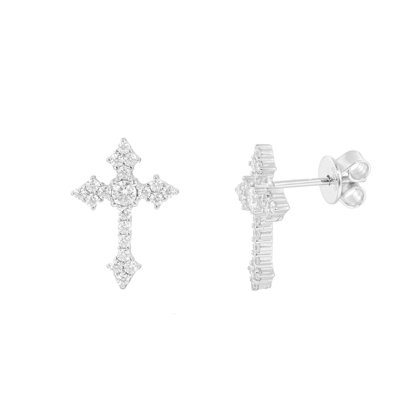 Cross Stud Earrings with Clear Stone Cluster Design product image