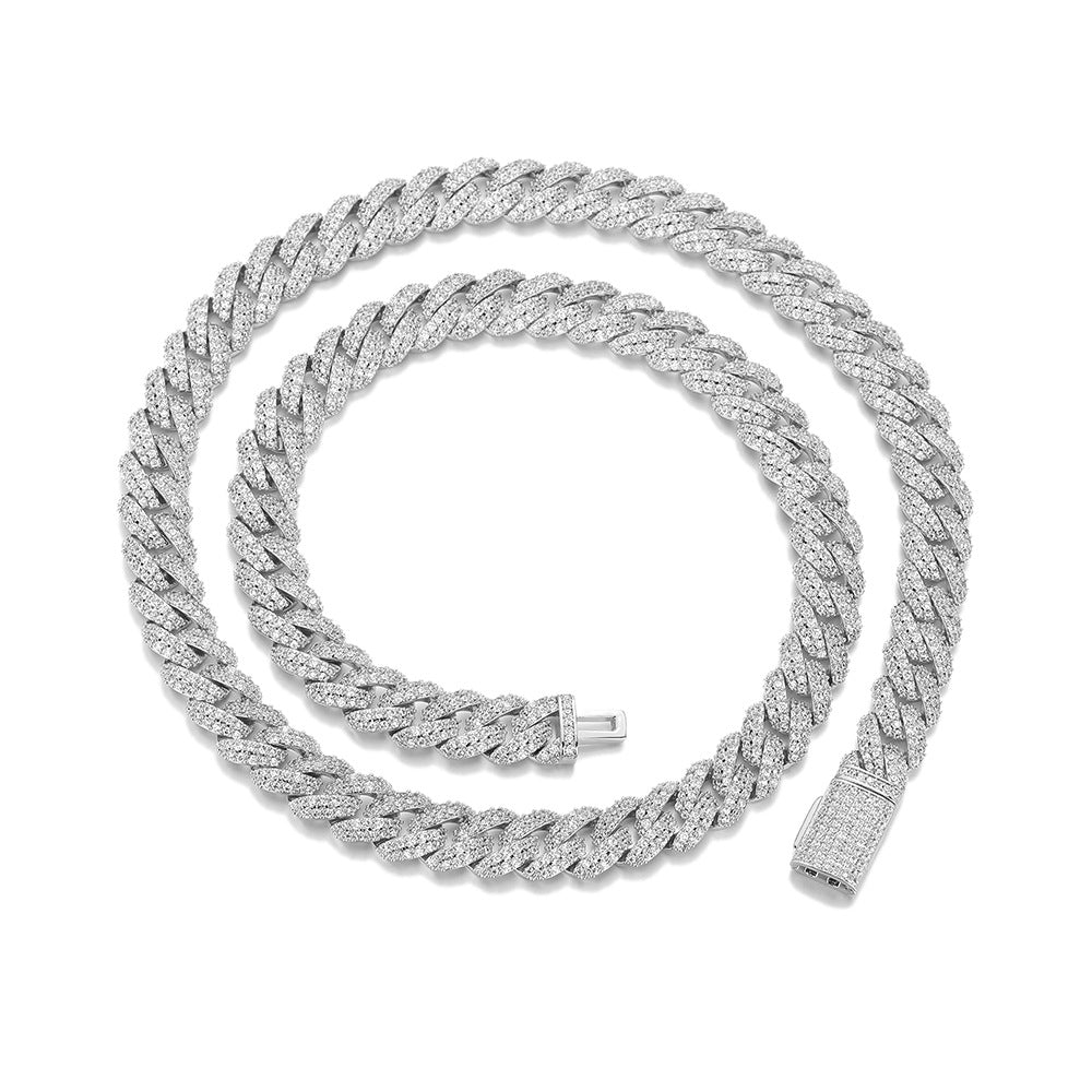 Moissanite Bubble Cuban Link Chain Bracelet & Necklace, 925 Silver Unisex