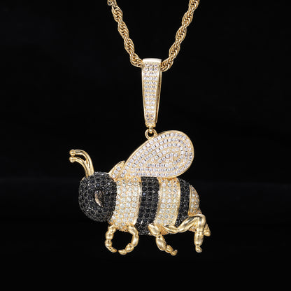 Iced-Out Bee Pendant Necklace, Hip Hop Animal Charm Chain