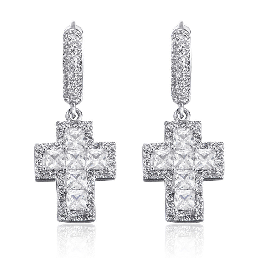Cross Square Cubic Zirconia Earrings for Men