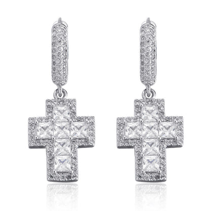 Cross Square Cubic Zirconia Earrings for Men