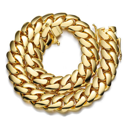 Unisex Gold Tone Cuban Link Chain Necklace & Bracelet Set Hip Hop Statement Jewelry