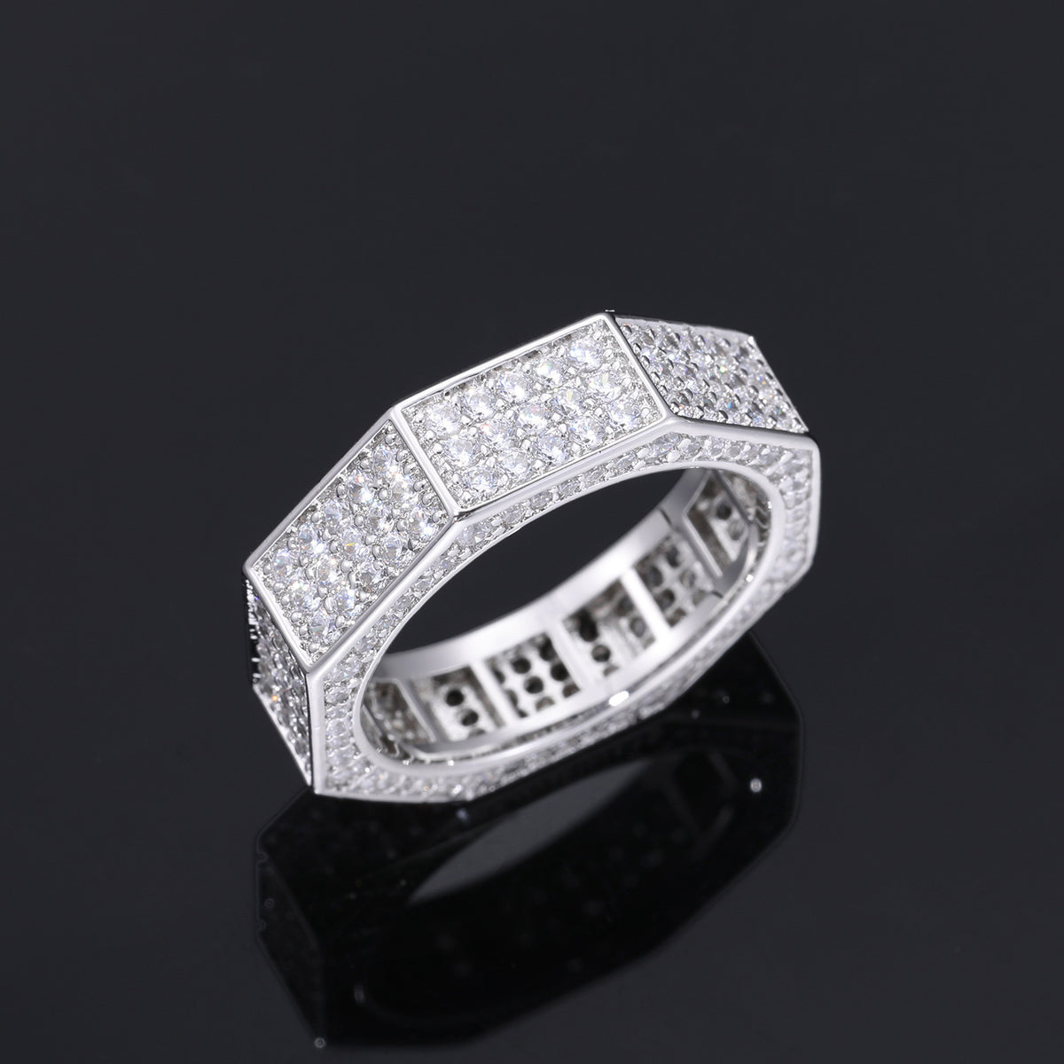Iced Out Geometric Octagon Ring for Men and Women - Cubic Zirconia Hip Hop Statement Band product image