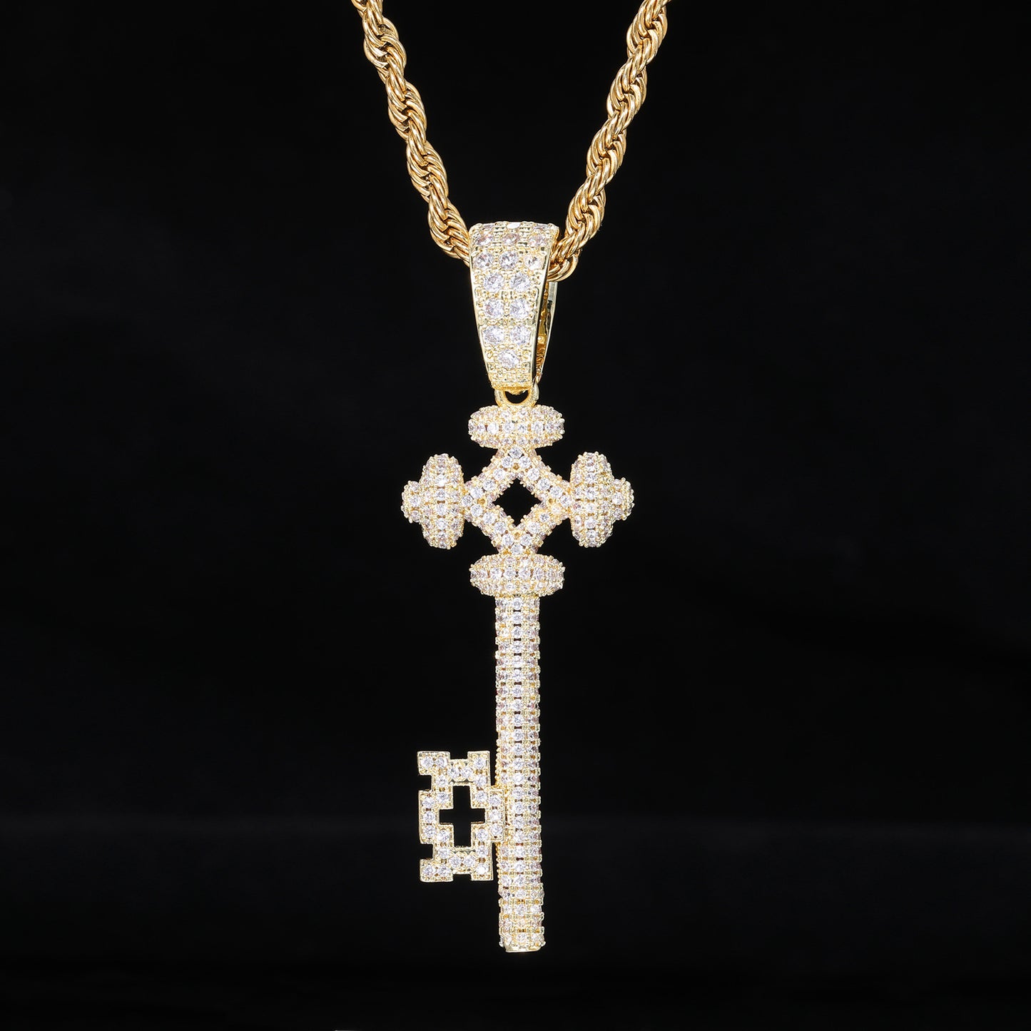 Unisex Hip Hop Key Pendant Necklace, Rope Chain Geometric Zircon Charm product image
