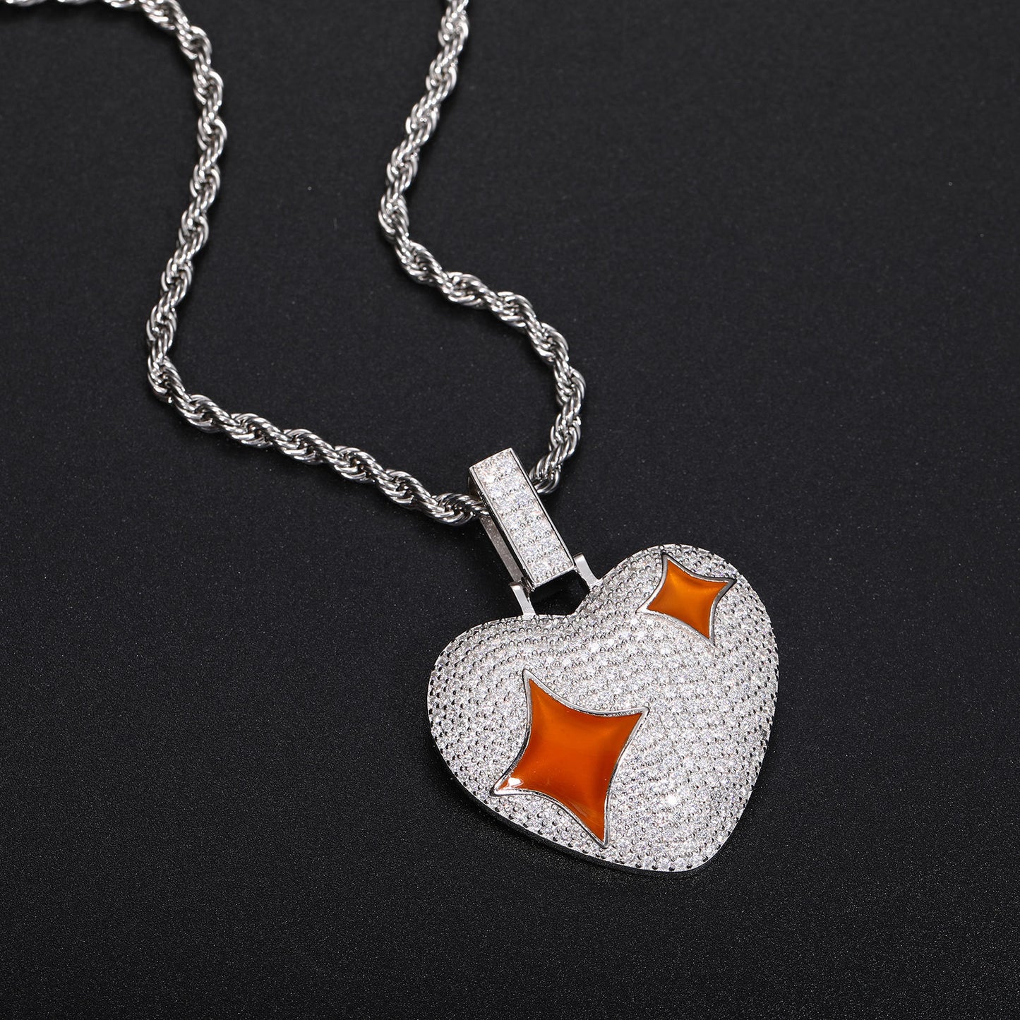 Iced Out Heart Moissanite Pendant Necklace in White Gold Tone product image