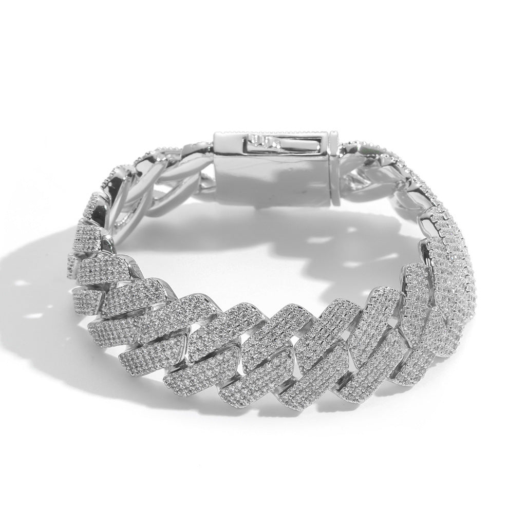 Hip Hop Diamond Shape Cuban Link Cubic Zirconia Bracelet for Men