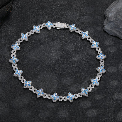 Clover Cuban Link Cubic Zirconia Bracelet & Necklace, Unisex Hip Hop Jewelry