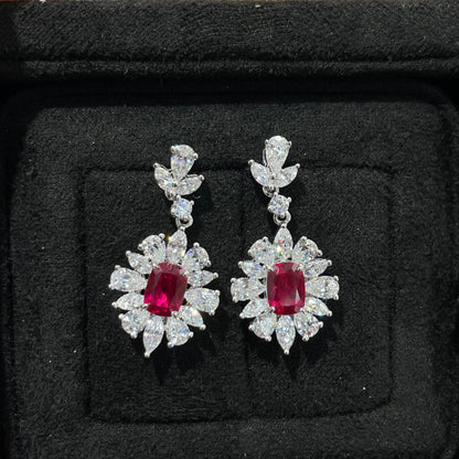 18K Gold-Plated Floral Drop Earrings with Colored Crystal Center