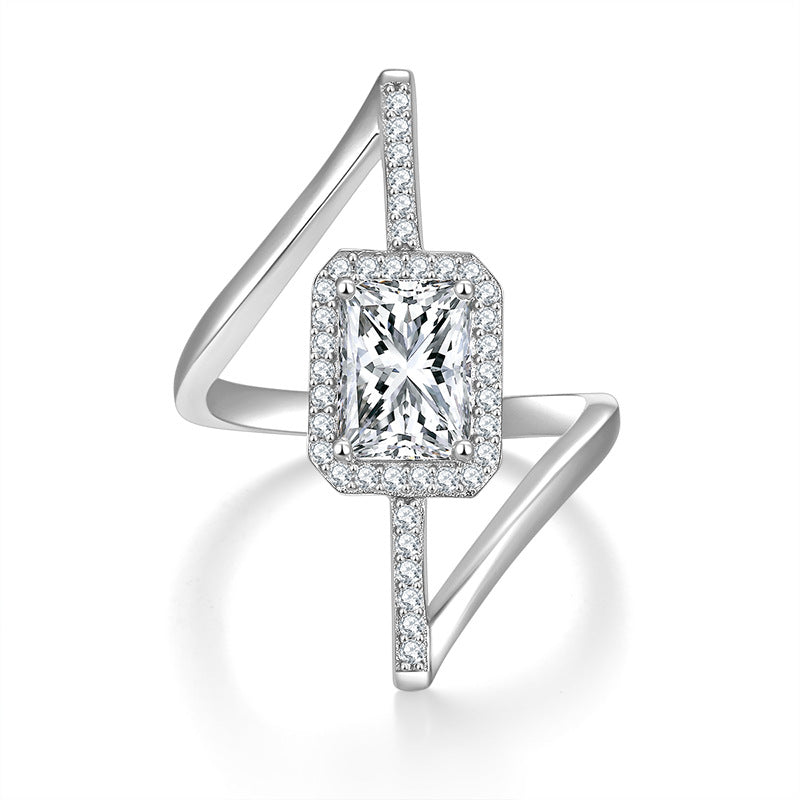 Radiant Moissanite Ring, Asymmetrical Halo Engagement Ring for Women product image