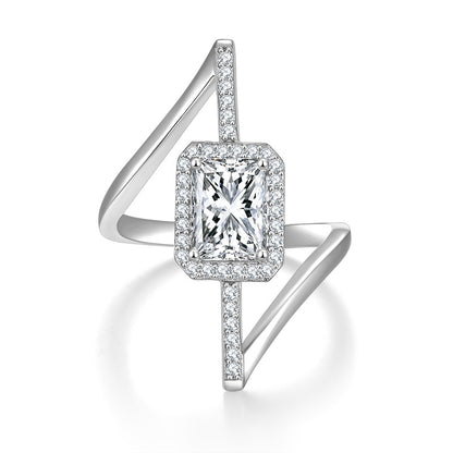 Radiant Moissanite Ring, Asymmetrical Halo Engagement Ring for Women