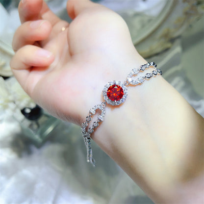 Moissanite Double Layer Bracelet for Women, U Shape Tennis Bracelet with 2 Carat Colored Center Stone