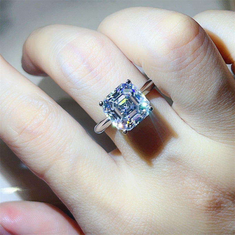925 Silver Moissanite Ring, Geometric Square Cut Engagement Style Ring for Women, Asscher and Princess Cut Options product image