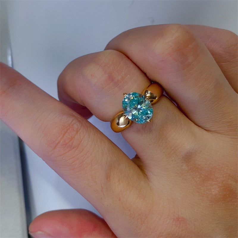 Green 2 Carat Moissanite Ring for Women, Vintage Rose Gold Tone Oval Statement Ring product image
