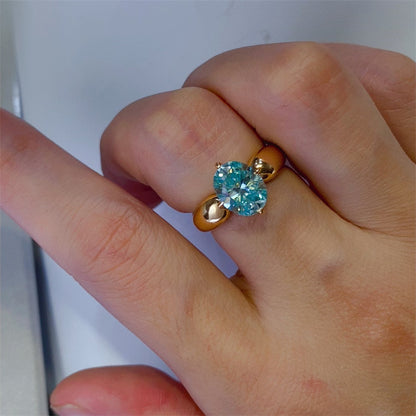 Green 2 Carat Moissanite Ring for Women, Vintage Rose Gold Tone Oval Statement Ring