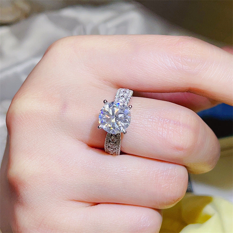 Round Cut Moissanite Ring for Women, Pavé Band Engagement Ring, 2 Carat or 3 Carat Promise Ring product image