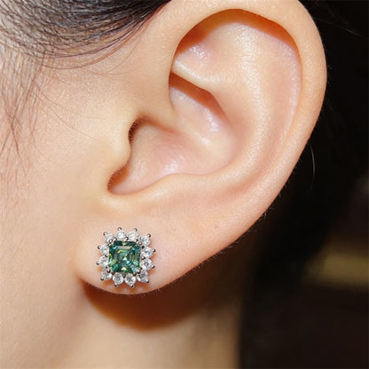 4 Carat Moissanite Halo Stud Earrings for Women – Round & Asscher Geometric Earrings