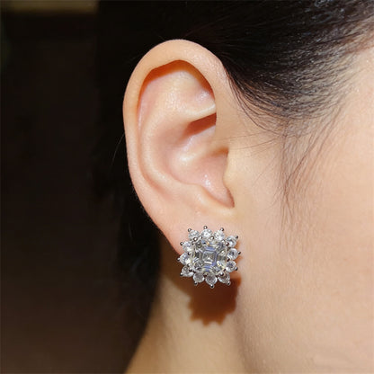 4 Carat Moissanite Halo Stud Earrings for Women – Round & Asscher Geometric Earrings