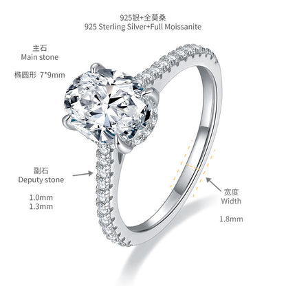 2 Carat Oval Moissanite Ring in 925 Silver, Pav�� Engagement Style