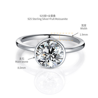 Round Moissanite Solitaire Ring, 8mm Center Stone, S925 18K Gold Plated