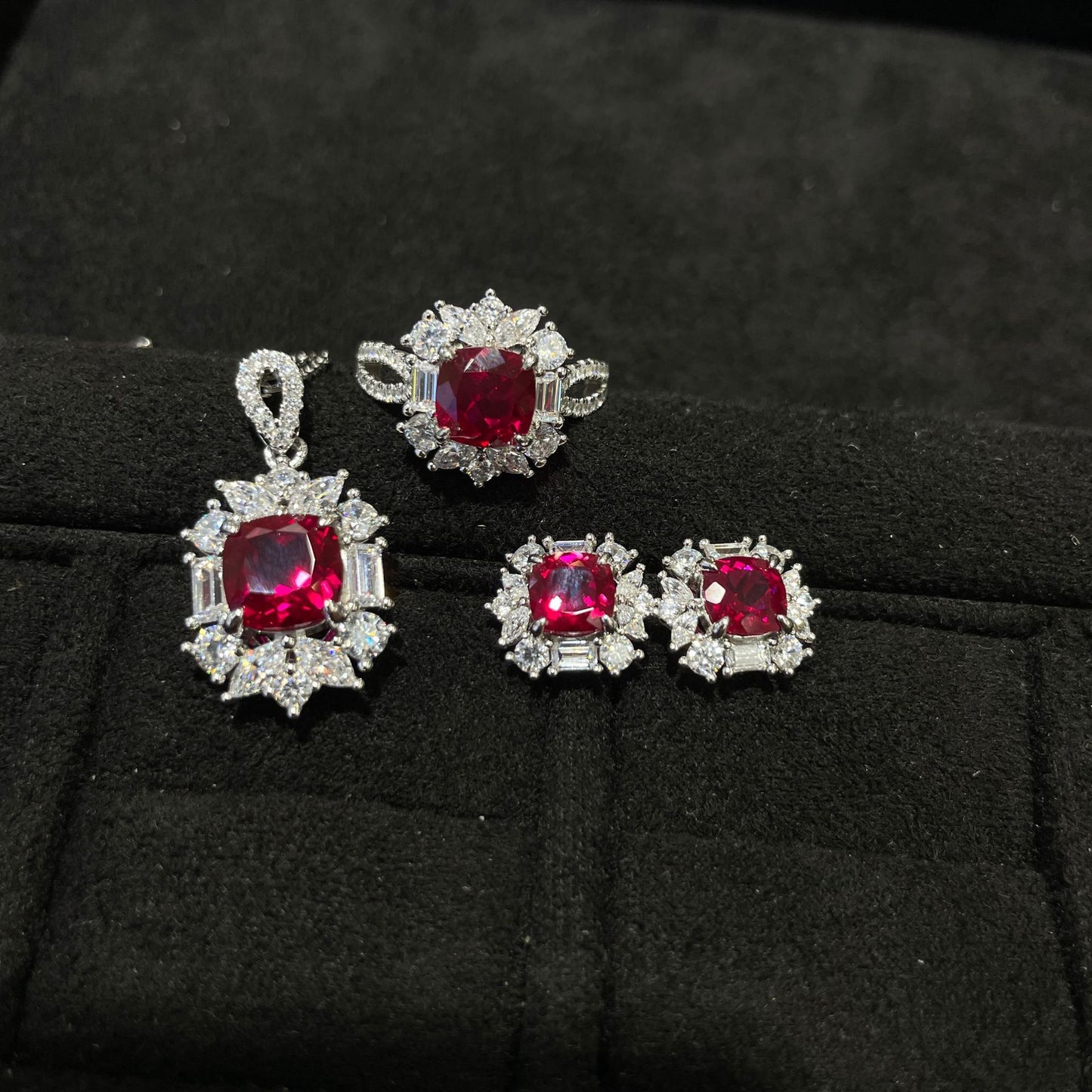 Cushion Red Gemstone Halo Ring for Women, Vintage Style Statement Jewelry product image