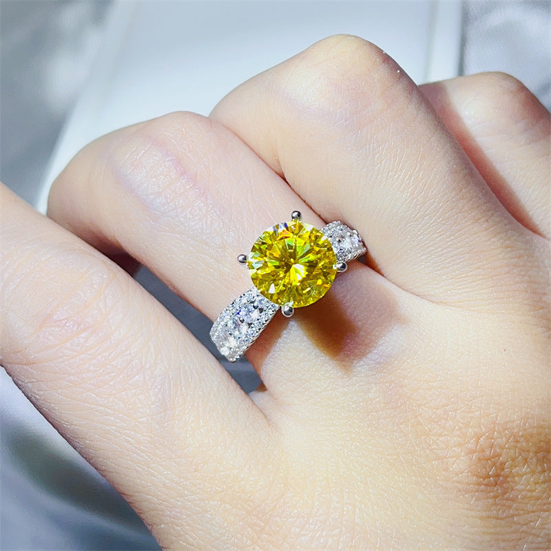 Yellow Moissanite Ring for Women, 2 Carat or 3 Carat Engagement Style Halo Ring product image