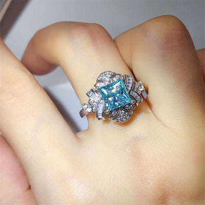 2 Carat Princess Cut Moissanite Ring for Women, VVS1 Statement Engagement Ring with White or Green Center Stone