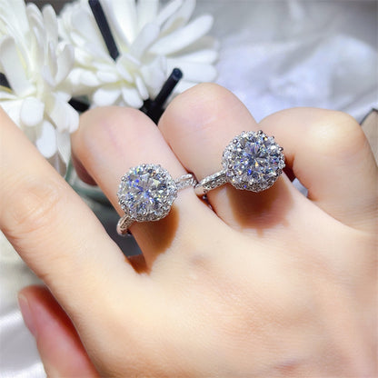 Moissanite Halo Engagement Ring for Women, U-Shaped Geometric Wedding Ring, 1 Carat 2 Carat 3 Carat Ring