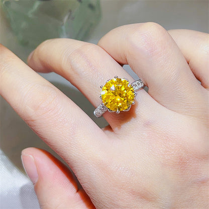 Oval Cut Yellow Moissanite Ring for Women, Pavé Band Engagement Ring, 1 Carat 2 Carat 3 Carat 5 Carat Statement Ring