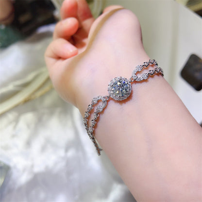 Moissanite Double Layer Bracelet for Women, U Shape Tennis Bracelet with 2 Carat Colored Center Stone