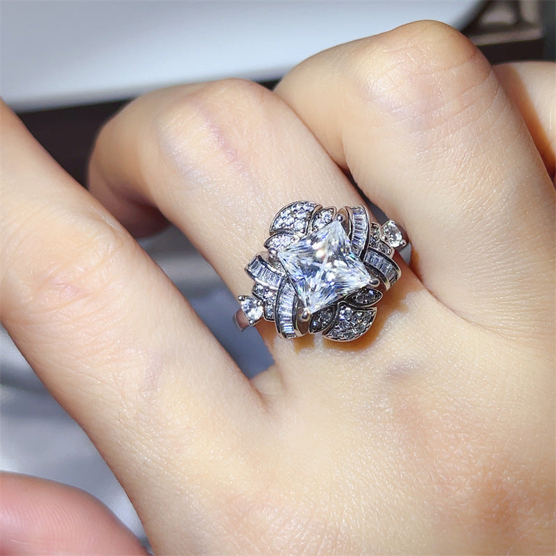 2 Carat Princess Cut Moissanite Ring for Women, VVS1 Statement Engagement Ring with White or Green Center Stone product image