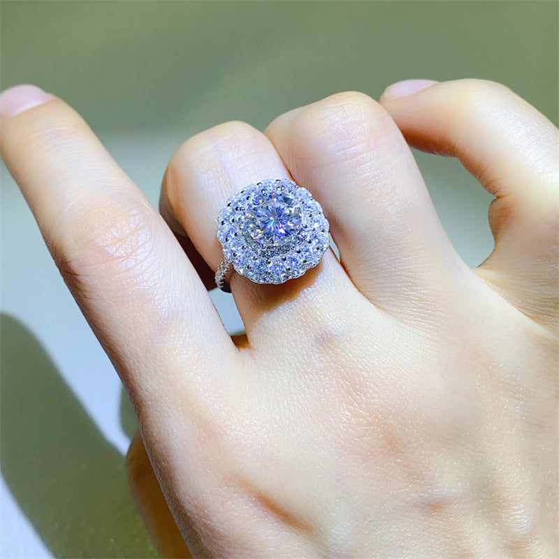 Moissanite Halo Ring for Women, Round Cut Engagement Ring, Double Halo Statement Ring, Sizes 9-20 product image