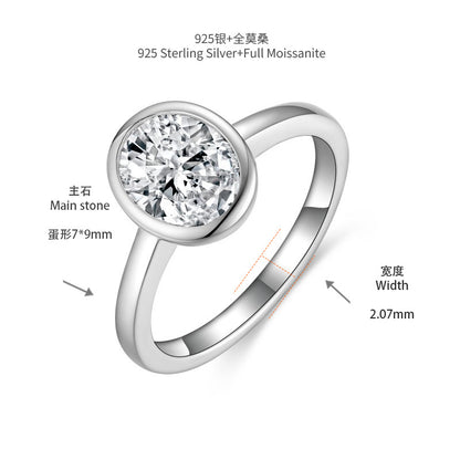 Oval Moissanite Bezel Solitaire Engagement Ring for Women, S925 18K Gold Plated Ring