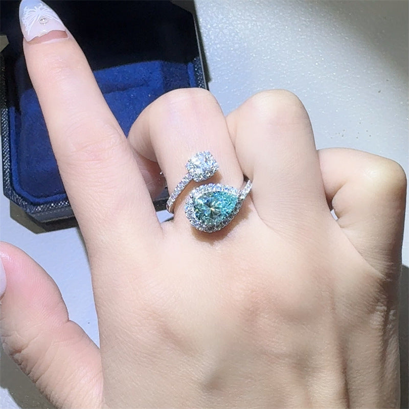 Green Pear Moissanite Ring for Women, 2 Carat VVS1 Halo Open Ring product image