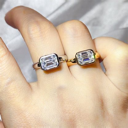2 Carat Emerald Cut Moissanite Ring for Women, S925 Polished Bezel Set Promise Engagement Ring