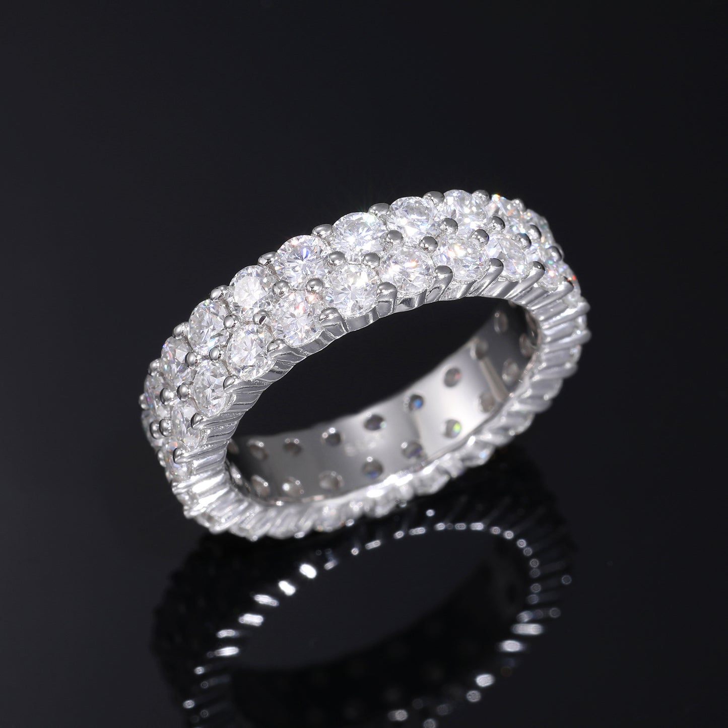 925 Silver Moissanite Geometric Cluster Ring, Unisex Hip Hop Style, Sizes 6-12, White Gold Tone product image