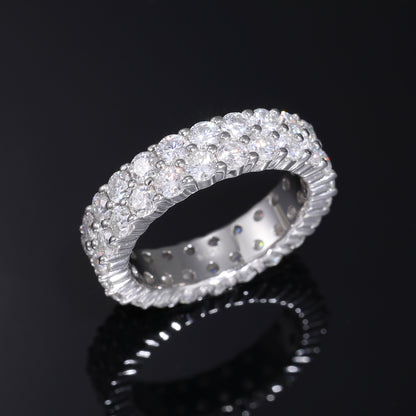 925 Silver Moissanite Geometric Cluster Ring, Unisex Hip Hop Style, Sizes 6-12, White Gold Tone