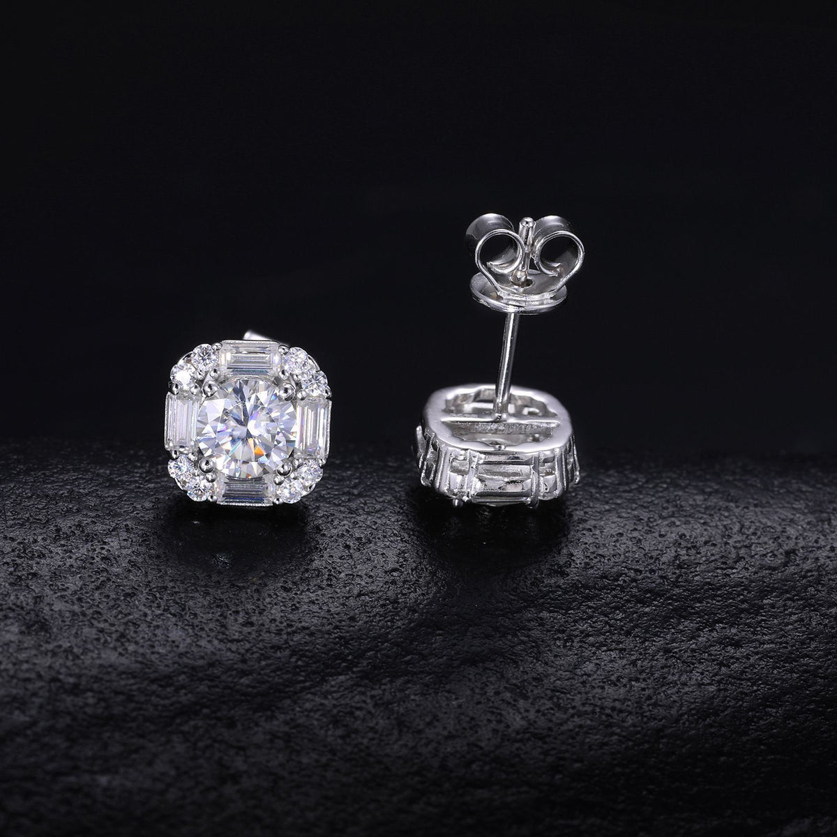 925 Silver Moissanite Geometric Stud Earrings in Gold Tone or White Platinum Tone product image
